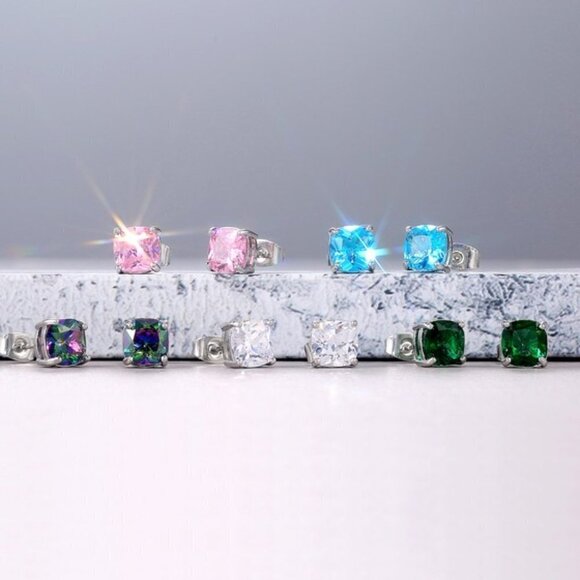 Classic Square Colorful Zircon Dainty Earrings for Women, VP1025 - Picture 1 of 4